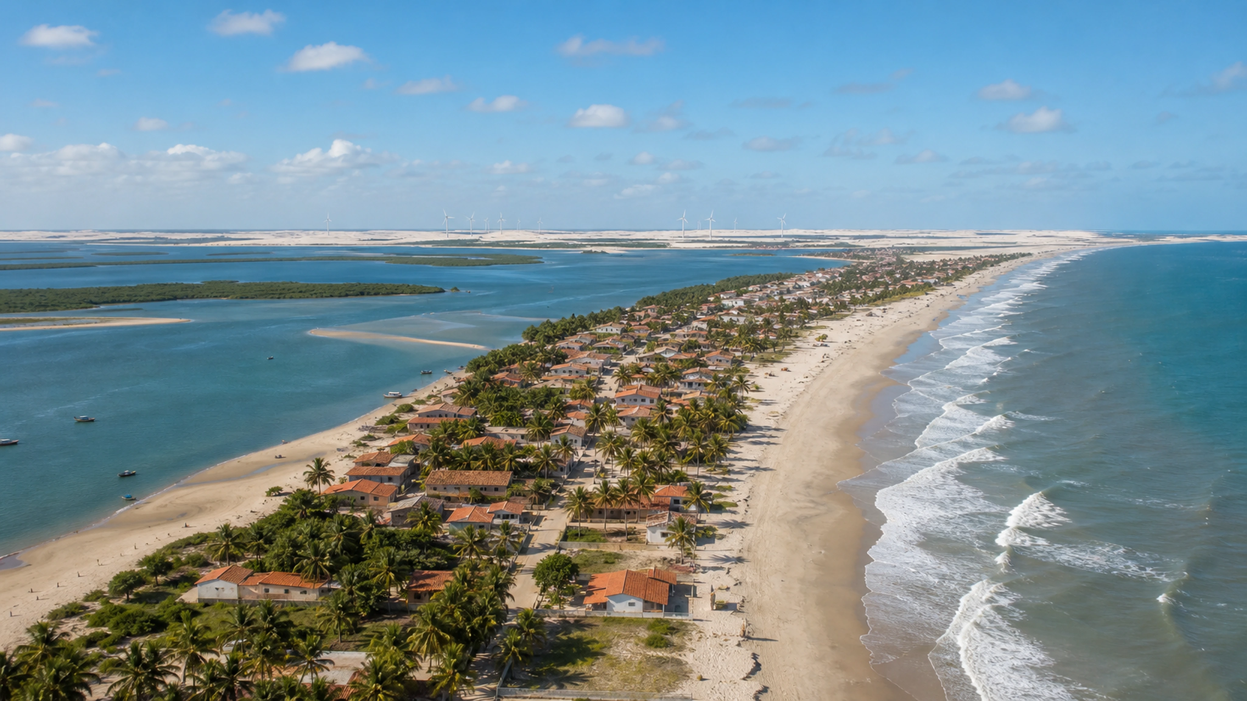 Farol e dunas na península de Galinhos, Rio Grande do Norte